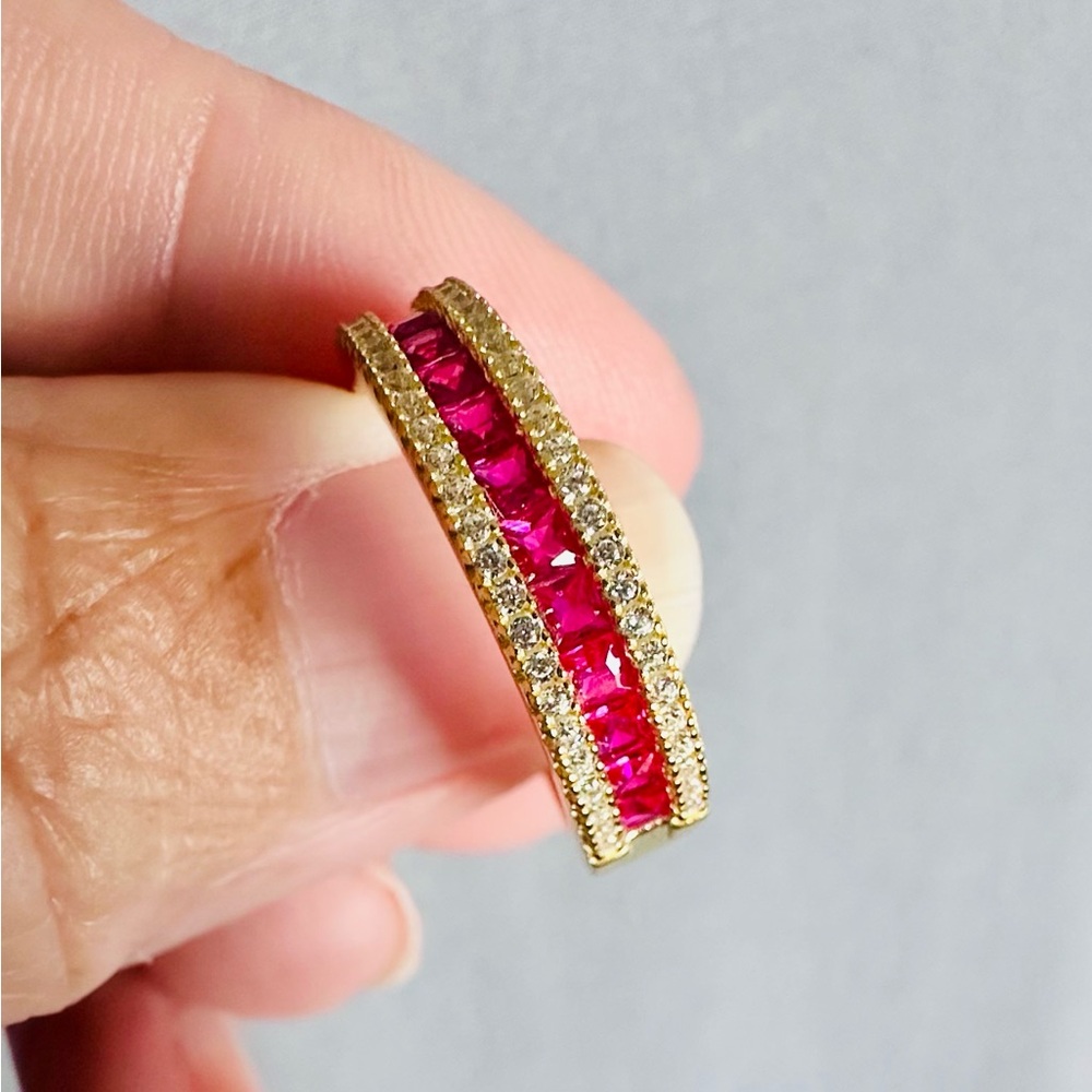 Gold Over 925 Silver Half Eternity Ruby Color Band